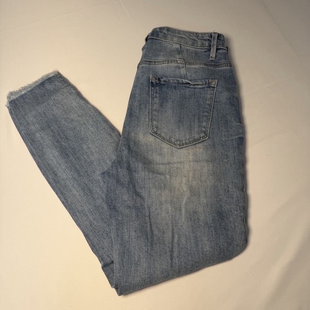 AFRM Jeans Women's 28‎ Destroyed Distressed 5-Pocket Blue Denim Button Spilt Hem